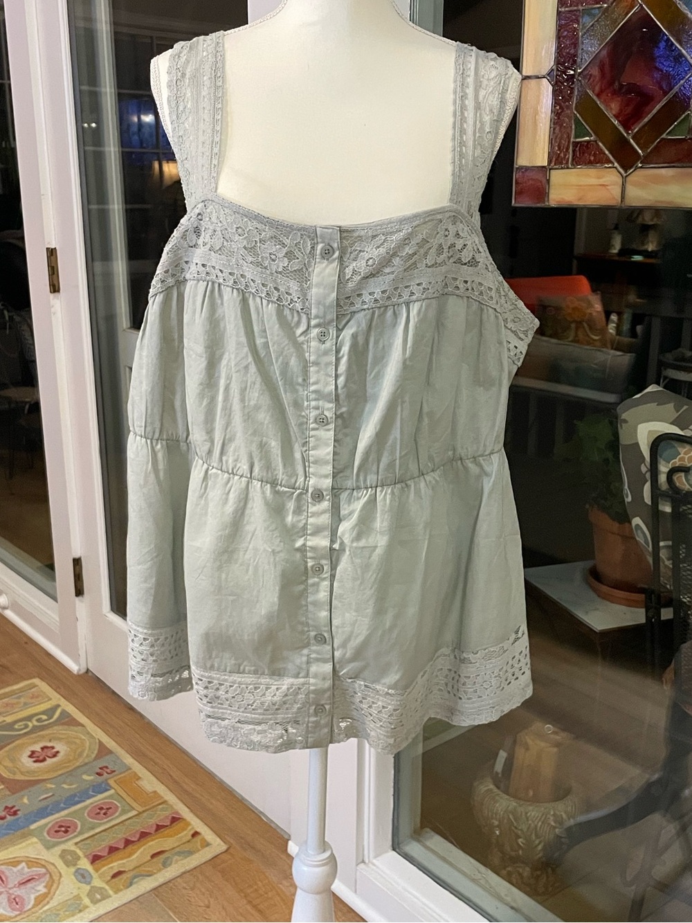 Torrid NWT light Grey/Green Cotton Tank with Lace Insets 3X